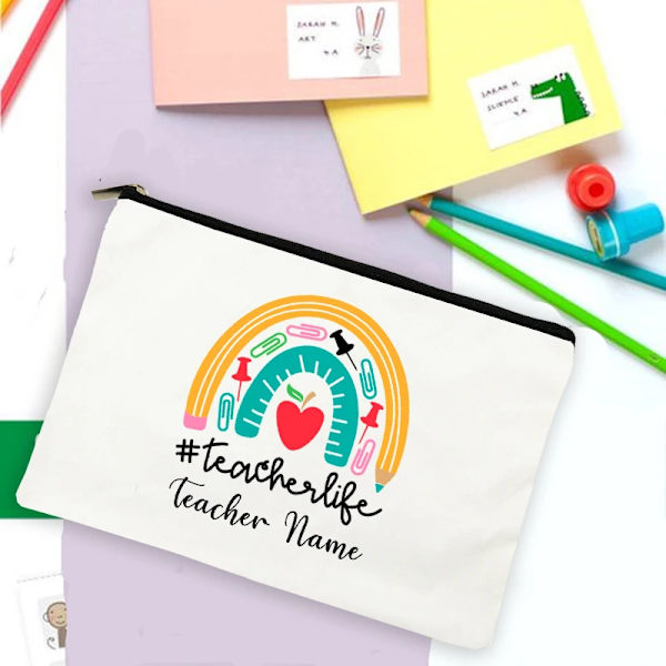 Rainbow Teacher Print Case Personligt anpassat namn Brevpapper Tillbehör Förvaringspåsar Resetvättpåse Sminkväska Presenter design 5(.227)