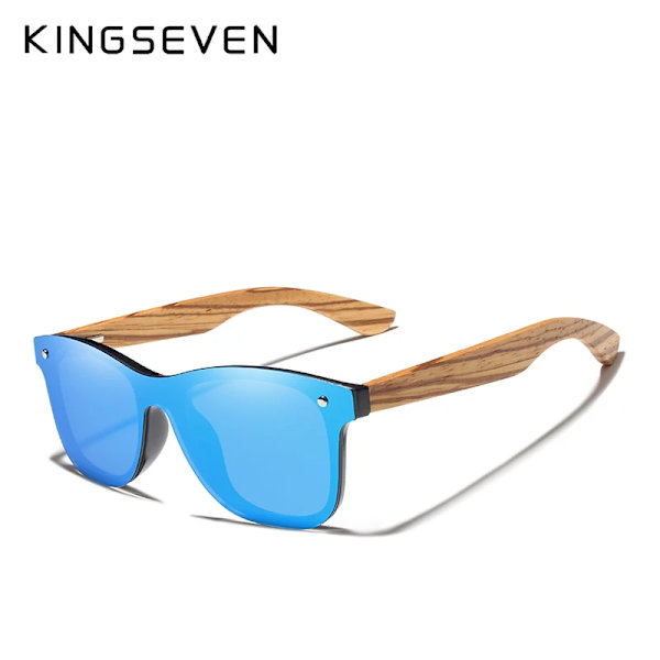 KINGSEVEN 2021 Polarized Square Solglasögon Herr Dam Zebra Träram Spegel Flatlins Körning UV400 Glasögon Blue Zebra wood With Wood Case