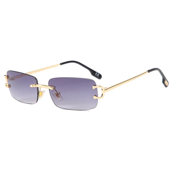 HBK Retro Båglösa Solglasögon För Kvinnor Män Liten fyrkantig Guldbåge Varumärke Design Te Nyanser Rektangel UV400 Zonnebril Eyewear C02 Gold Gray Sunglasses