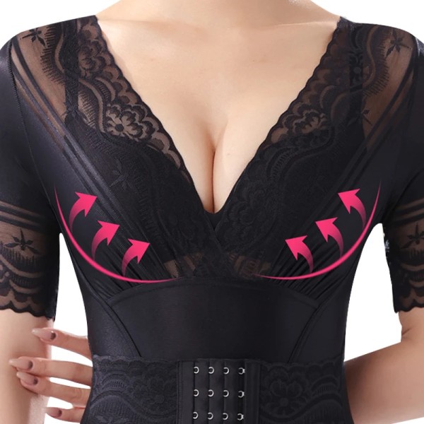 Sexiga kvinnor Bodysuit Underkläder Bröst Samla V-ringad Body Shapewear Bantning Midja Modellering Remmar Mage Kompression Öppen gren Black 3XL