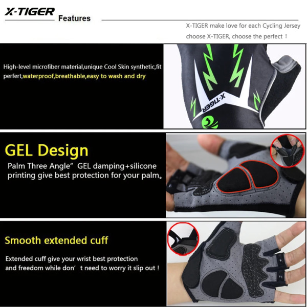 X-TIGER Cykelhandskar 3D GEL Pad Half Finger Glove Motorcykel Cykelhandskar Reflekterande Sommarsport Stötsäkra cykelhandskar As Picture(.1112) XXL(.1112)