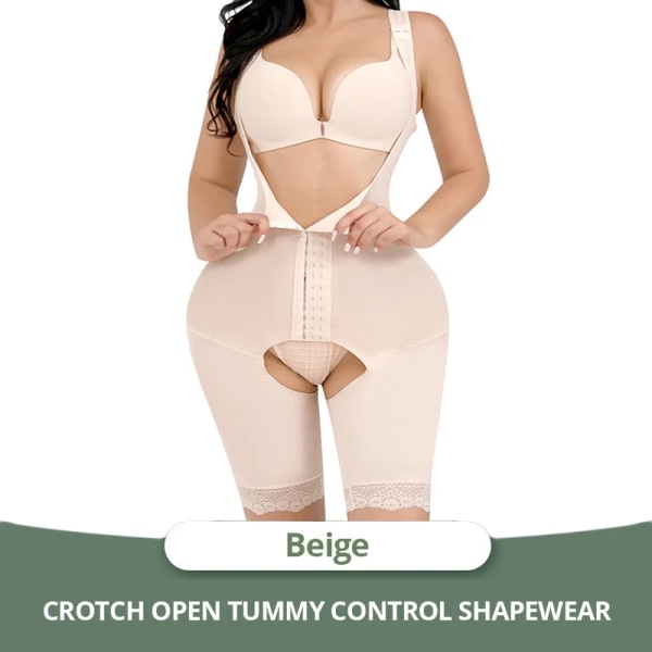 Flarixa Dam waist trainer Magkontroll Helkroppsformare Body Spetskontroll Trosor Linne Shapewear med öppen gren Beige XXL