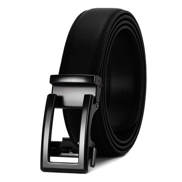 WOWTIGER 3,5 cm ko äkta läder herrbälte kohudsrem för manlig spärr Automatiska spännbälten för män märkesdesignerbälten Gun black buckle 125cm