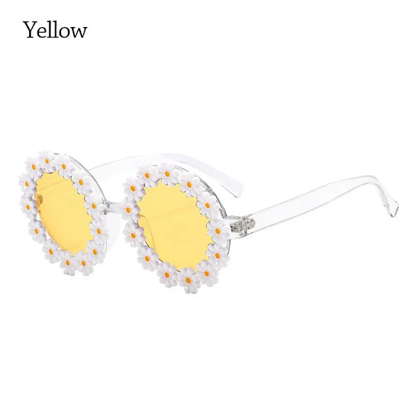 Mode Daisy Flower Solglasögon för kvinnor Retro Blomma Runda Solglasögon Roliga Disco Festival Festglasögon Vuxna Sommarskydd Yellow
