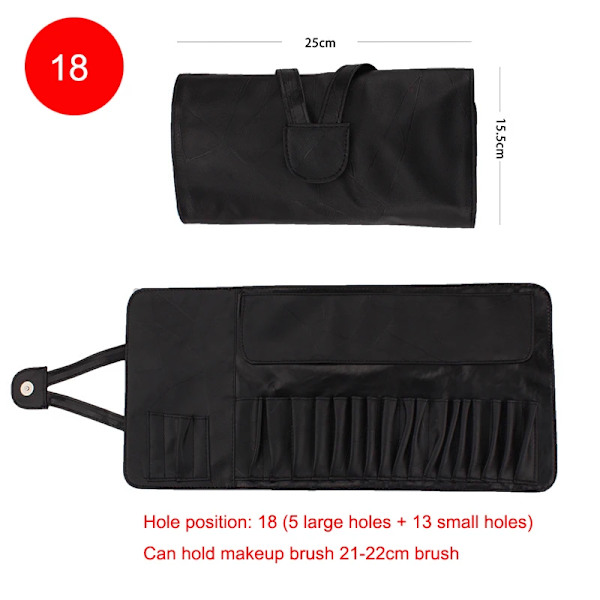 12/18/24 Hål Sminkborsteväska Funktionell case Organizer Sminkborstar Skydd Sminkverktyg Rullande påse Black 18 holes