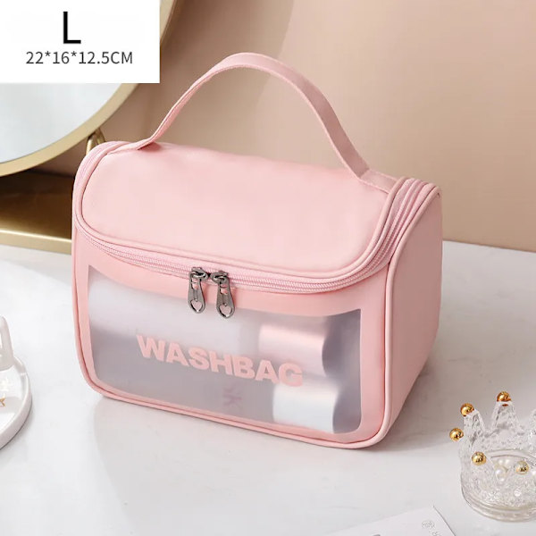 4 Style PCS Damkosmetikväska 2023 Badmakeup Förvaringsväska Bärbar Vattentät Resor Dam Dusch Handväska PU Pink L