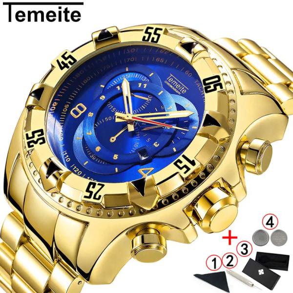 Herrklockor toppmärkt Luxury Quartz Gold Watch Herr Big Dial Vattentät Golden Business Armbandsur herr 2021 Relogio Masculino silver white tool