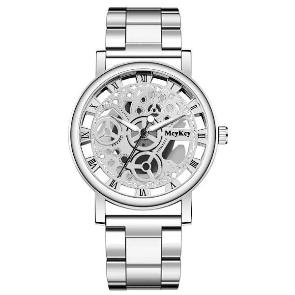 Nytt mode Topp kvinnor ihåligt skelett Faux mekanisk watch dam mesh kvarts armbandsur för kvinnor Relogio Feminino A silver