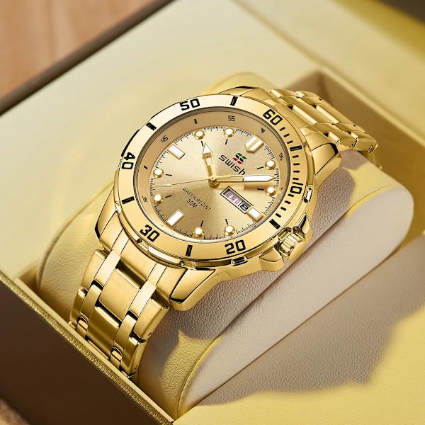 Mode Herrsportklockor Lyxiga rostfria watch Dubbelkalender Silver Guld Man Clock Relogio Masculino Blue Silver White