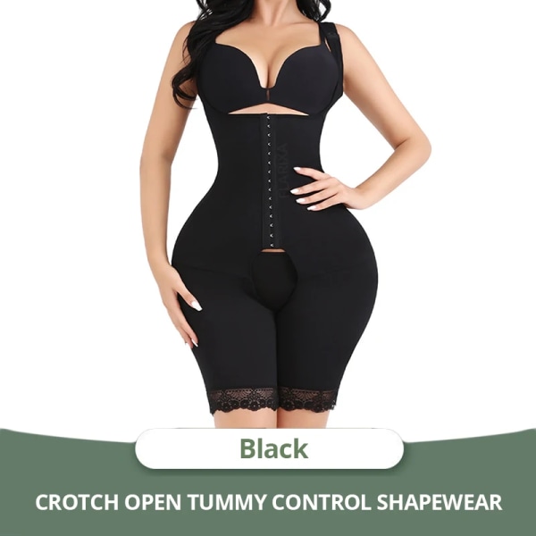 Flarixa Dam waist trainer Magkontroll Helkroppsformare Body Spetskontroll Trosor Linne Shapewear med öppen gren Black S