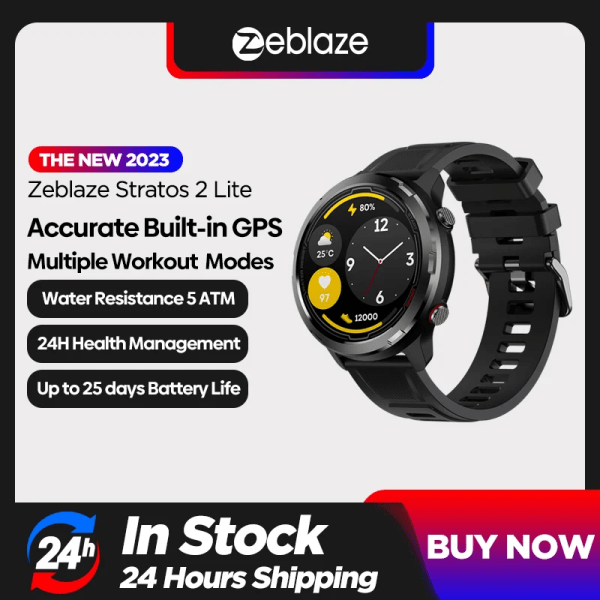 [Världspremiär]Zeblaze Stratos 2 Lite Utomhussport GPS Smart Watch Inbyggd GPS Flera sportlägen Kompass 24H Health 5 ATM Space Black