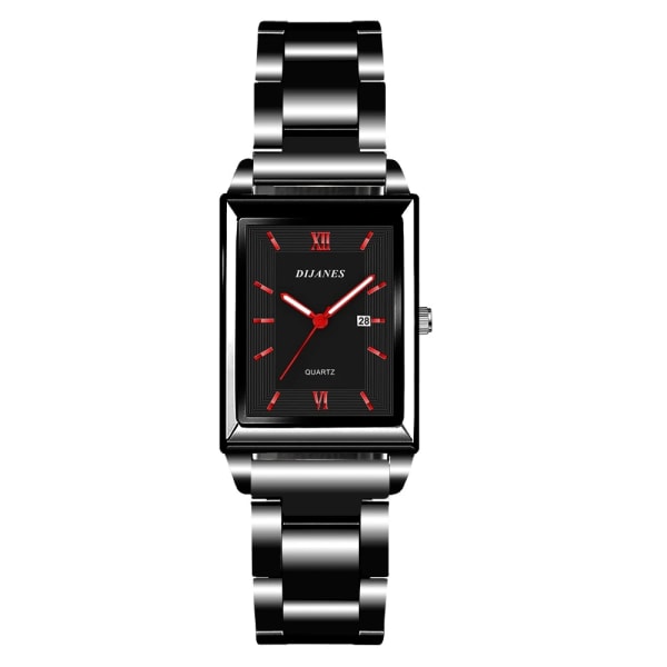 Lyx Watch Toppmärke Mode Kvarts Armbandsur Silver Hel Kedja i rostfritt stål Armband + Verktyg Business Watch Herr Reloj Chain-Black red