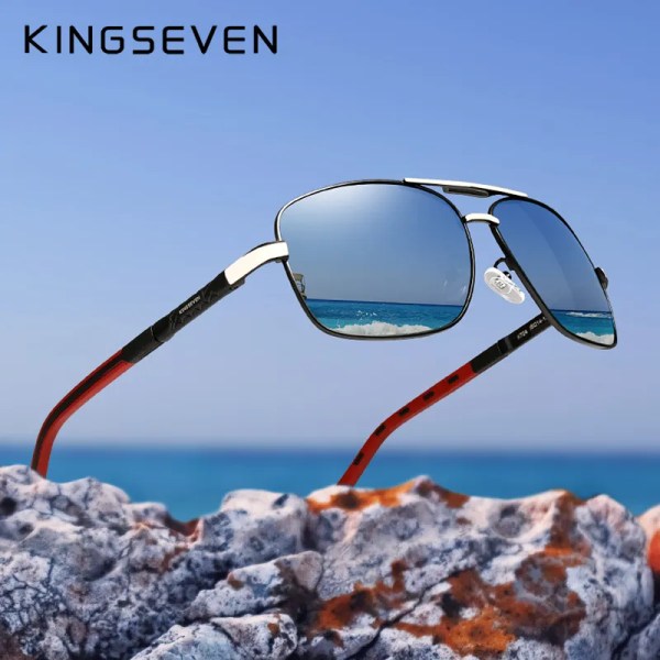 KINGSEVEN 2020 Aluminum Brand Pilot Polarized Solglasögon Män Kvinnor Modebåge Man Solglasögon för att köra Oculos de sol Gun Blue Other