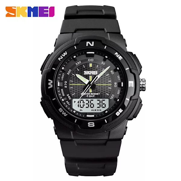 SKMEI Dual Display Quartz Watch Herr Utomhussportklockor Digitala Elektroniska Herrklockor Vattentät Top Märke Lyx Watch black white