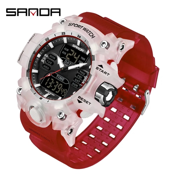 Ny 2023 Step Calorimeter Single Display Electronic Sanda 6126 Watch Simple Nightlight Vattentät Sport Electronic Watch red