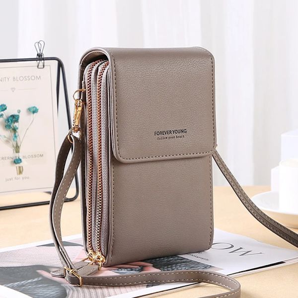 Buylor Bolsas Damväska Trend Handväskor Mjuka läderplånböcker Pekskärm Mobilväska Mode Crossbody-axelväskor gray 1 11x5x19CM