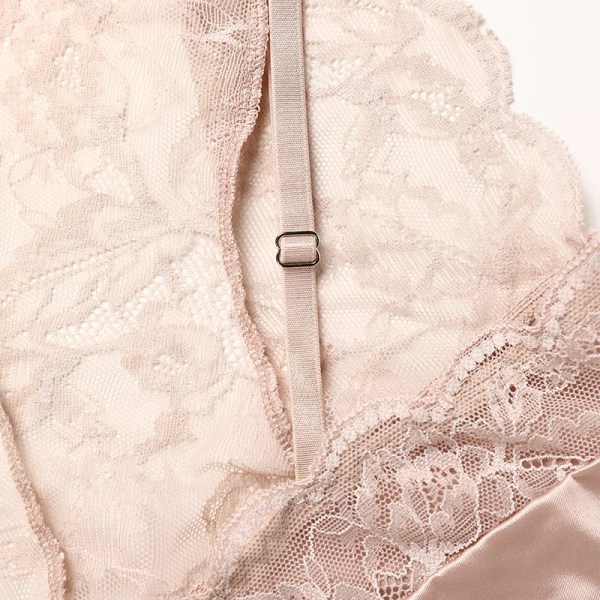 Franska spetssömmar Underkläder Damkostym Sexig Perspektiv Samlad övre Stöd Djup V rygglös Dam-body Skin pink L