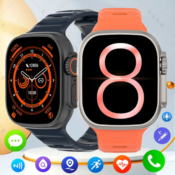Smart Watch Ultra 2 tums HD-skärm NFC Smartwatch Bluetooth samtal Puls Sömnmonitor Series 8 Klockor för män kvinnor With Silicone Strap(.1358)