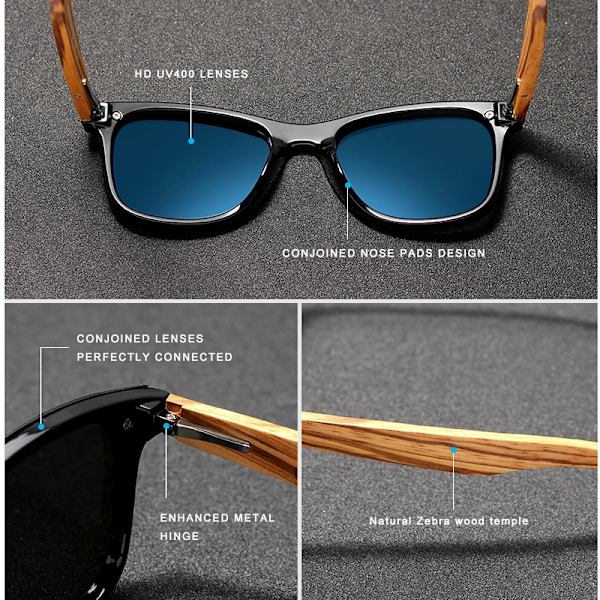 KINGSEVEN 2021 Polarized Square Solglasögon Herr Dam Zebra Träram Spegel Flatlins Körning UV400 Glasögon red Zebra wood With Wood Case