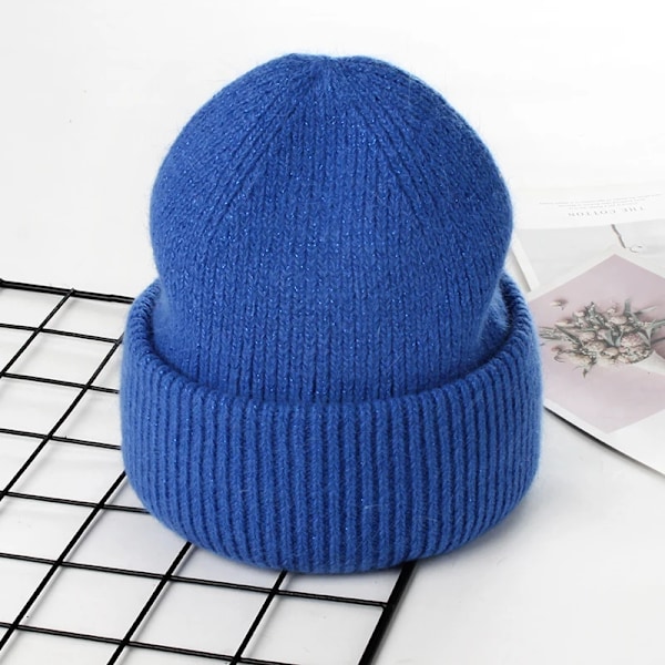 Visrover 9 Färger Unisex Solid Färgade Mössor Vinterhatt För Kvinna Stickad Bonnet Acryl Kvinna Höst Varma Skullies 4-lurex blue