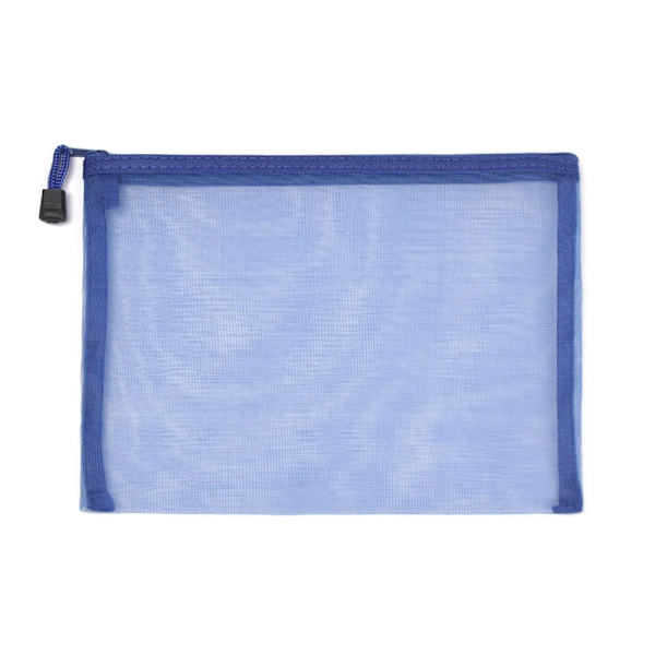 Enkel genomskinlig mesh kosmetisk förvaringsväska genomskinlig dragkedja brevpappersväska Nylon sminkpåse Bärbar resetoalettartiklar Handväska Large - blue