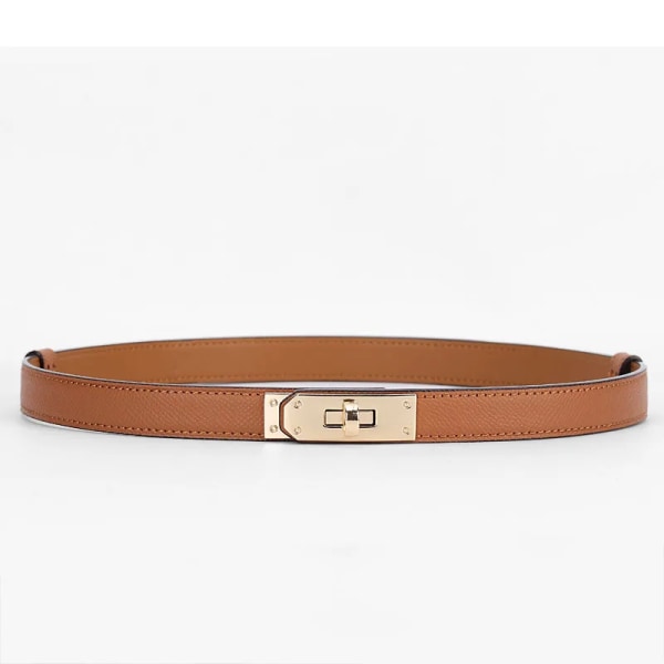 2022 Nytt lyxvarumärke högkvalitativt kvinnor i äkta läder 1,8 cm bredd Bälten Golden Lock Spänne Klänning Jeans Tröja Midjeband Bälte Camel 105CM
