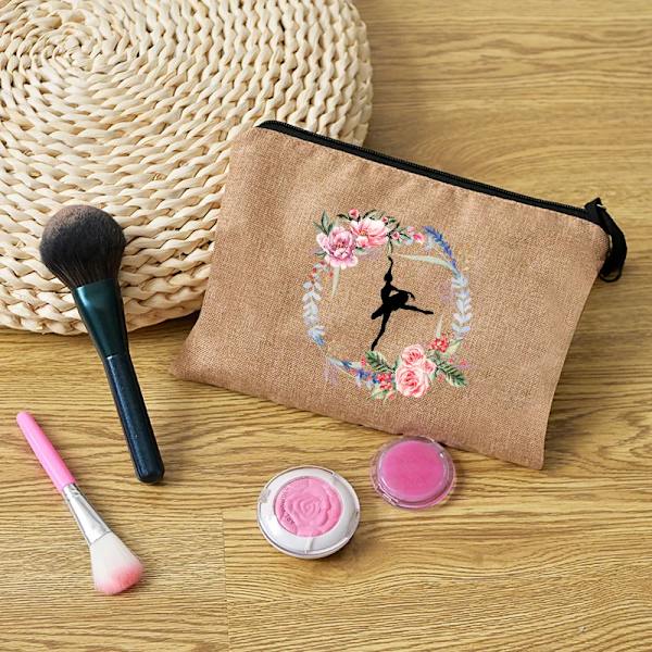 Tjejsminkväska print Klassisk organizer Festtoalettsaker Linne Dragkedja Organizer Tote Förvaringspåse Present C 003 (Linen)