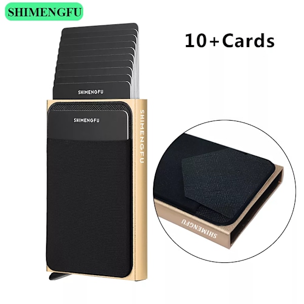 Pop Up RFID ID-korthållare Man Plånbok Minipaket Aluminium Metall Skyddsutrustning Förvaringsväska Smart Quick Release Damväska 10 Cards Gold