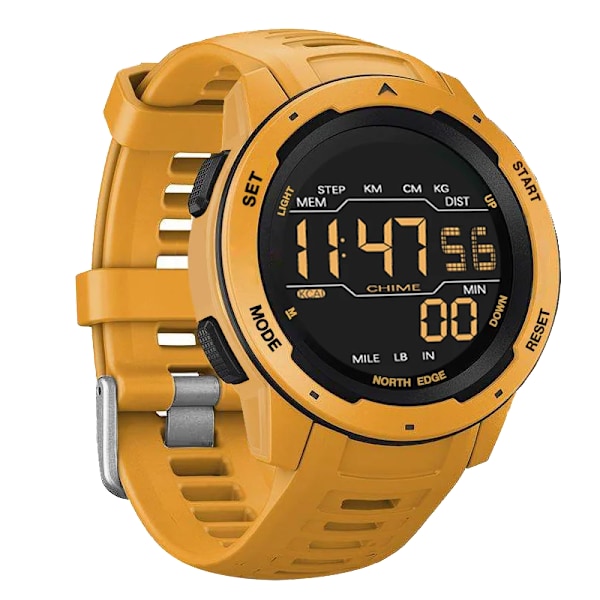NORTH EDGE Herr Smart Watch Dam Sportklocka Dual Time Running Stegräknare Nedräkning Vattentät 50m Digital Väckarklocka Militärklocka Yellow