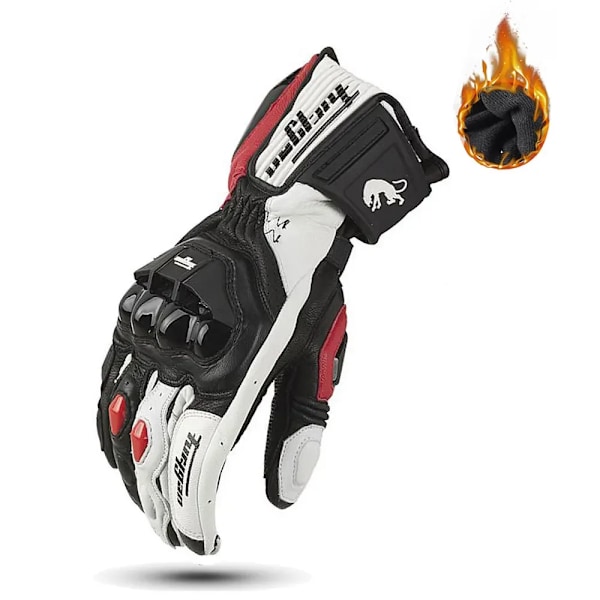 Äkta Läder Motorcykelhandskar Andningsbara Hel Finger Guantes Luvas Utomhussport Skydd Slitstark Racing Ridning Red White M