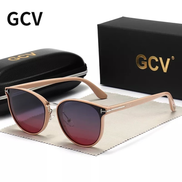 GCV Polarized Lady Solglasögon Cat Eye Mode Solglasögon Lyx Kvinna Kvinnligt Märke Ultralätt Båge Turism Fest Leisu PINK PURPLE Polarized