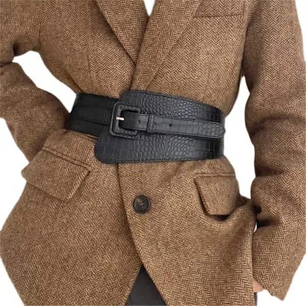 Elastisk gotisk korsett Mujer Pu Läder Gummi Ormspänne Dam Korsett Bälte Mode Casual Svart Brett Bälte För Klänningar Höst Red 75cm