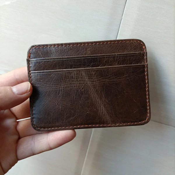 Supertunnt mjukt fårskinn Korthållare i äkta läder Mini Kreditkortsplånbok Herr Tunt case Liten handväska Visitkortshållare Cowhide Coffee