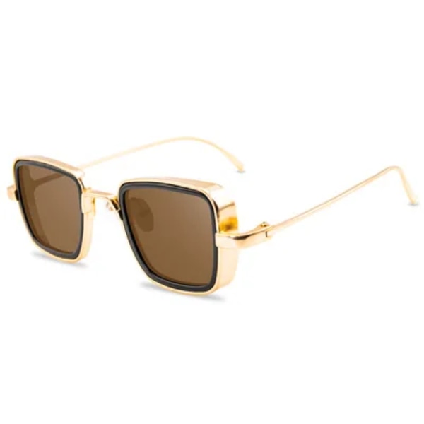 Steampunk-stil fyrkantiga solglasögon klassiska gotiska män kvinnor märkesdesigner fyrkantig legering båge Färgglada lins solglasögon Tea MULTI