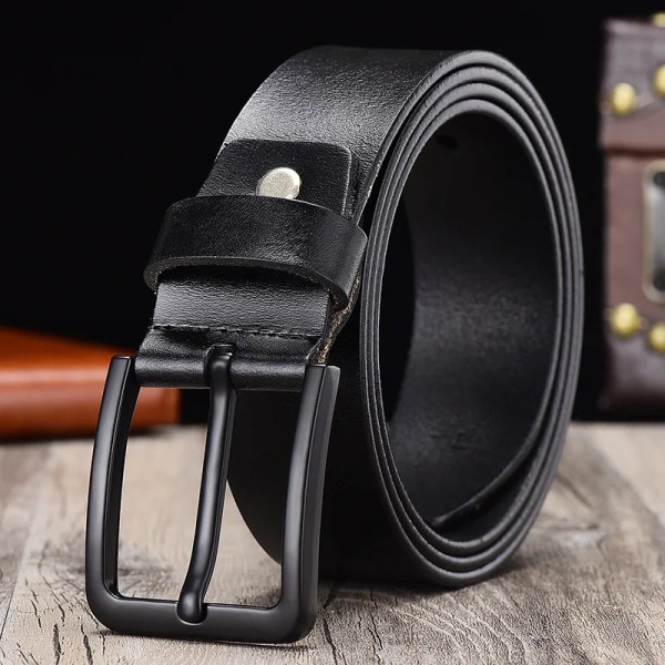 Män högkvalitativt bälte i äkta läder Lyxiga designerbälten för män Modeband för män manliga jeans för man Cowboy P301-Black 105CM