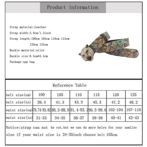 Western Rhinestone Tiger Spänne Tiger Print Läder Män Bälte Mode Jeans Causal Byxor Herr Bälte Retro snake 115CM