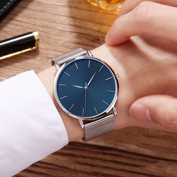 Mode Herrklockor Ultra Thin Quartz Watch Herr Casual Slim Mesh Stål Vattentät Watch Svart Relogio Masculino Rose white