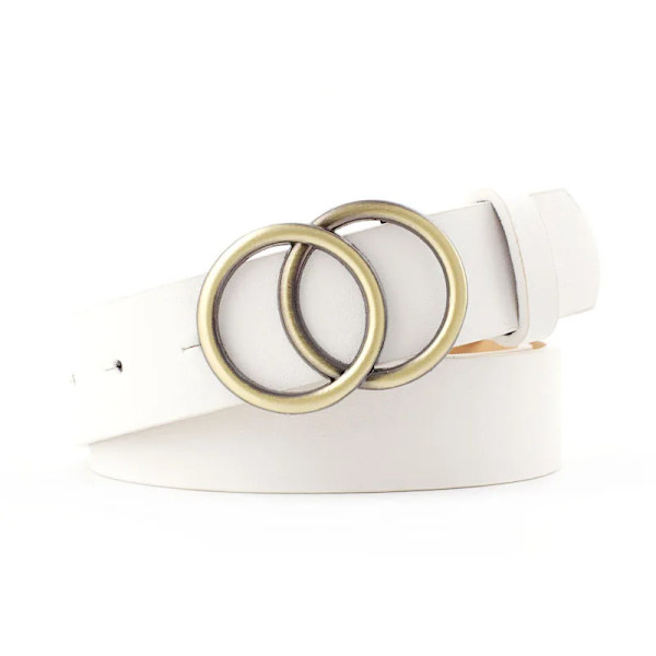 Dammode Stor dubbelring Cirkel Metallspänne Bälte Vild midjeband Dam Breda läderremmar Bälten för fritidsklänning Jeans Style 1 White One Size