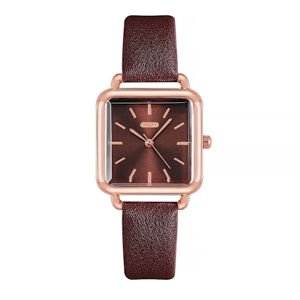 2023 Mode Kvinnor Klockor Lyx Fyrkantiga Dam Enkel Rose Gold Quartz Watch Casual Svart Läder Armbandsur Reloj Mujer Coffee