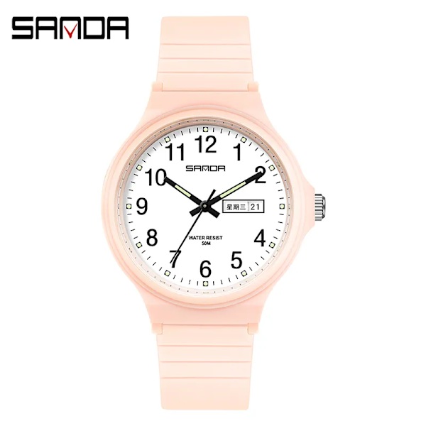Mode Sanda Toppmärke Calenda Quartz Watch Minimalism Style Damarmbandsur Enkel Svart Vit Vattentät Watch Klocka Reloj light pink