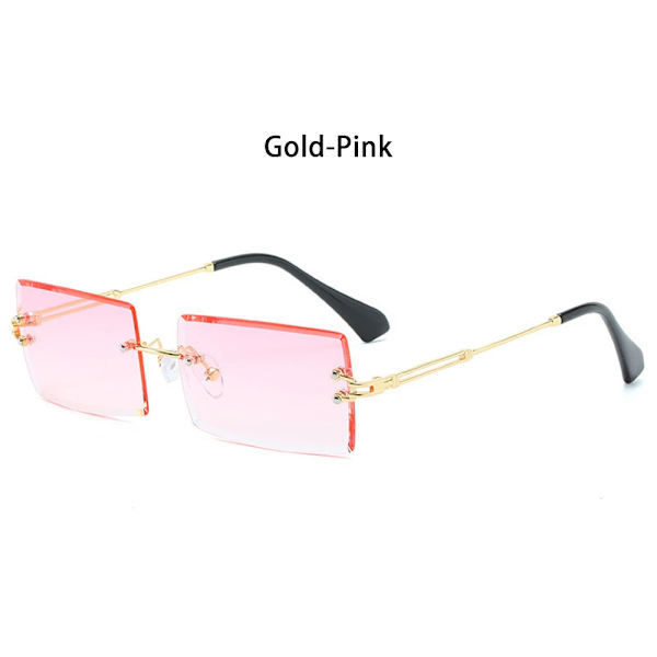 Resestil Båglösa bergsbestigningssolglasögon 2022 Nyaste små rektangulära solglasögon UV400 solglasögon för män kvinnor glasögon Gold-Pink