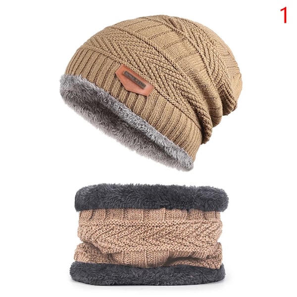 Ny Stickad Fleece Halsduk Vinterhatt Mjuk Herr Och Dam Beanie Varm Hatt Tjockare Plus Sammet Lös Vinterhatt Med Halsduk BG1