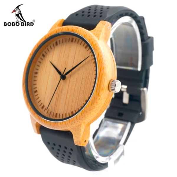 Parklockor BOBO BIRD Watch Herr Bamboo Relogio Masculino Damarmbandsur med läderband Silikonarmband Bra present GB008