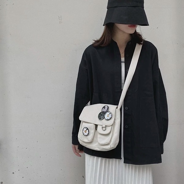 Axelväska för kvinnor Handväska med stor kapacitet Enkelt mode Solid Casual Canvas Skola Crossbody Messenger-väskor för kvinnor Black 26x33x7cm