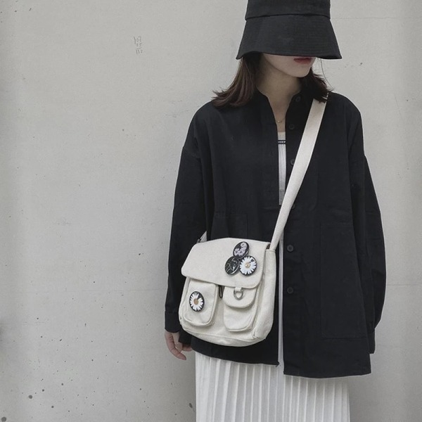 Axelväska för kvinnor Handväska med stor kapacitet Enkelt mode Solid Casual Canvas Skola Crossbody Messenger-väskor för kvinnor White 26x33x7cm