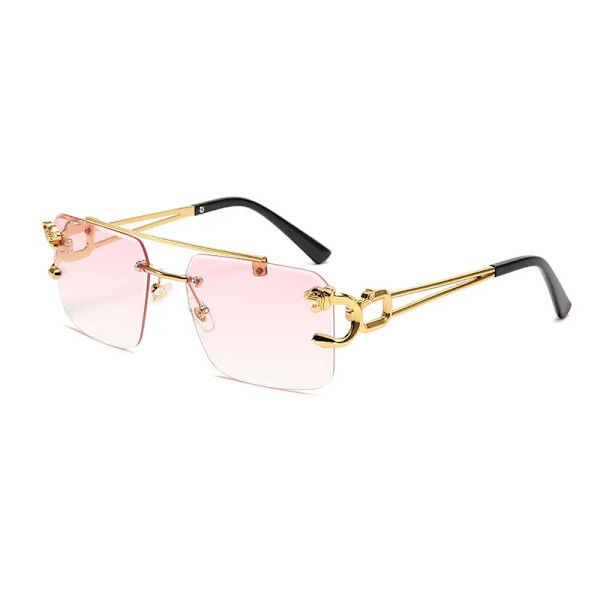 SHAUNA Mode Metal Leopard Solglasögon Båglösa Dubbla Broar Gradient Ocean Film Shades UV400 Pink Gradient As the picture