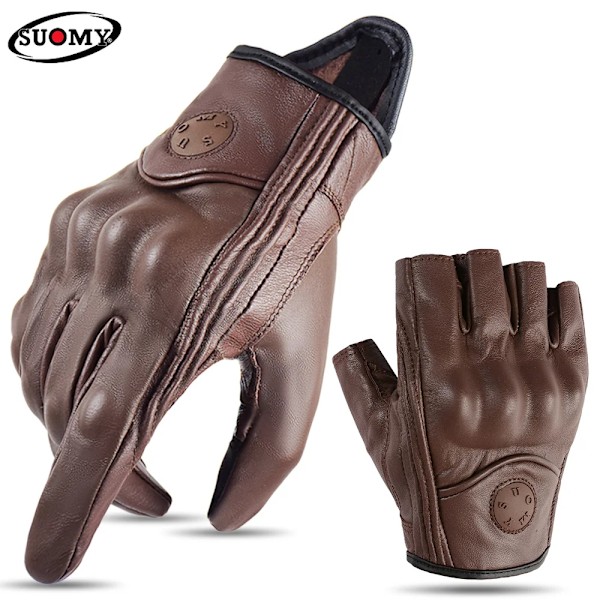 Suomy Sommar Brun Motorcykelhandskar Fingerlösa Getläder Moto Åkhandske Halv Finger Retro Herr Dam Motorcykel Halv Handske SU33 Red XS