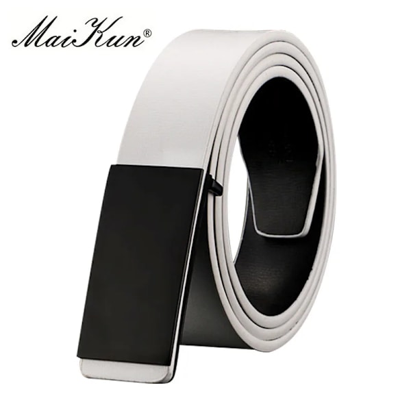 Maikun-bälten för män Högkvalitativt slätt spänne syntetiskt läder herrbälte Moderiktigt mäns bälte för jeans black Buckle(.972) 110cm(.972)