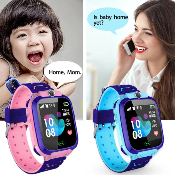 Barn Smart Watch Barn Mobiltelefon Röst Smartklocka Med Simkort LBS Plats HD Fotografi Positionering SOS Smartwatch Pink