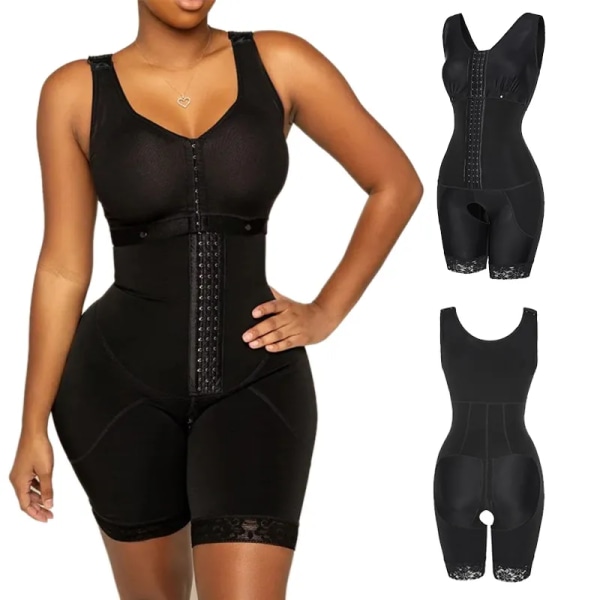 Plus Size Full Body Shapewear Magkontroll Skims Bantningskorsett Long Shaper Bysthållare och ärmar Fajas Colombianas Reductoras Black L